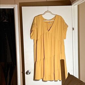 ODDY Yellow V-Neck Tiered Short-Sleeve Tunic